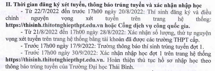 Dai hoc Thai Binh cong bo diem nhan ho so xet tuyen 2022