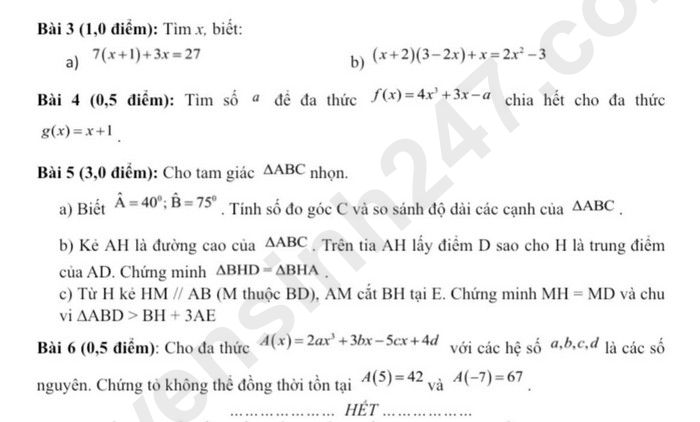 De thi hoc ki 2 lop 7 mon Toan nam 2023 - THCS Hoang Hoa Tham