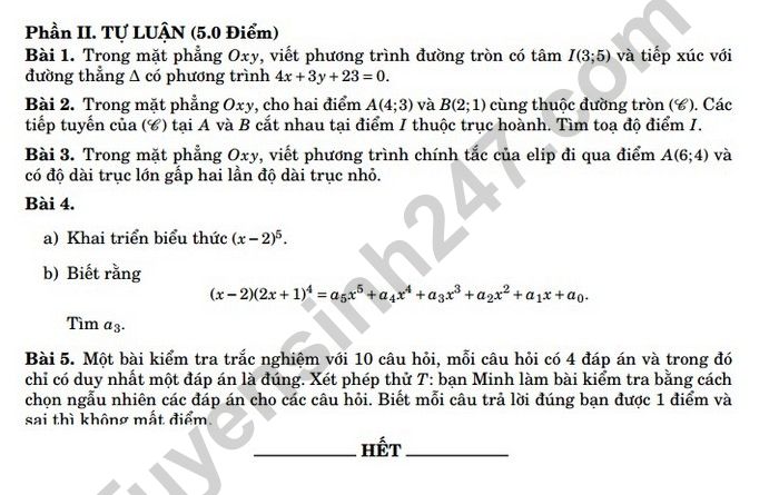 De cuoi ki 2 lop 10 mon Toan nam 2023 - THPT Chuyen Luong The Vinh (Co dap an)