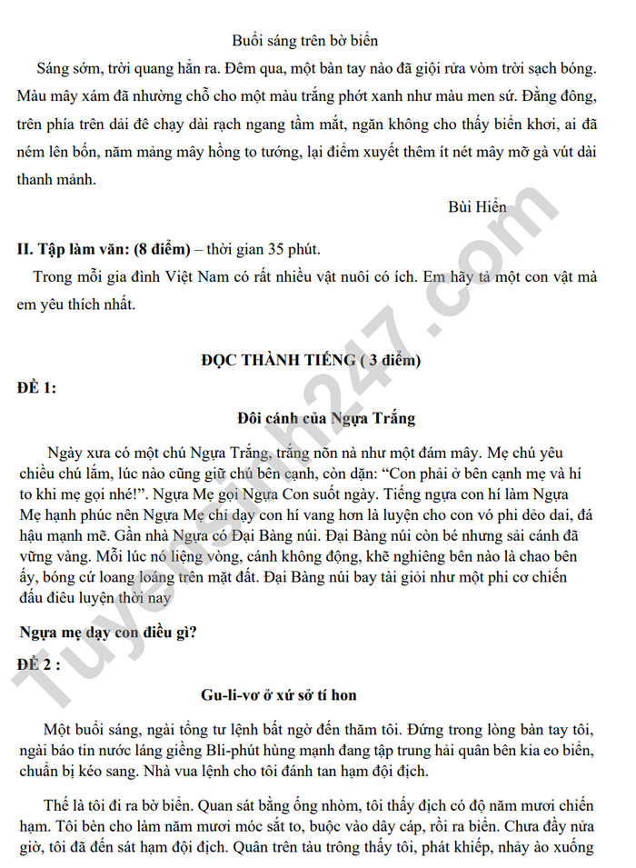 De thi hoc ki 2 lop 4 mon Tieng Viet nam 2023 - TH To Hien Thanh (Co dap an)