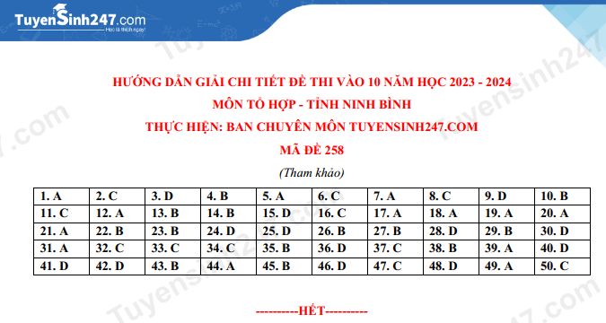 De tuyen sinh vao lop 10 Ninh Binh mon to hop 2023 - Co dap an