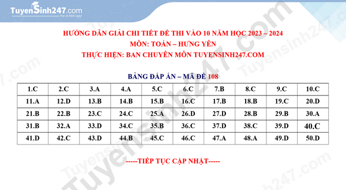 De thi vao lop 10 tinh Hung Yen mon Toan 2023 - Co dap an