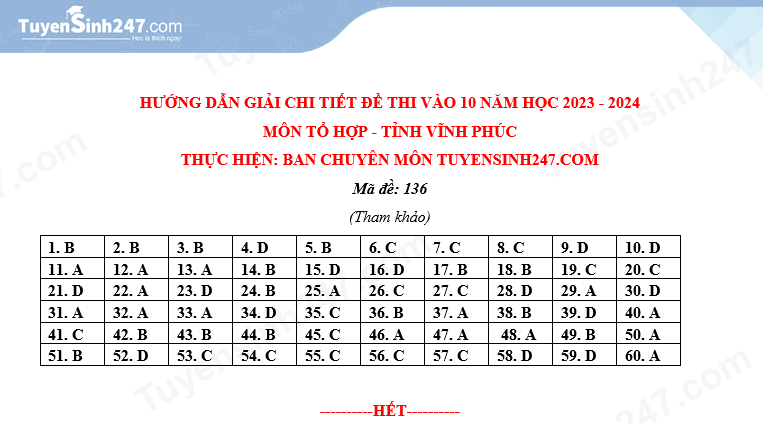 Dap an de thi vao lop 10 mon tong hop - Vinh Phuc 2023