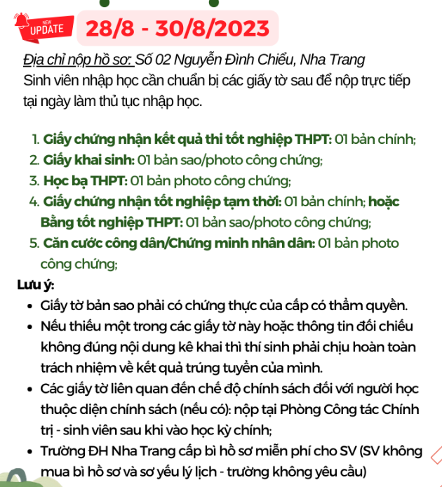 Ho so nhap hoc Dai  Hoc Nha Trang nam 2023