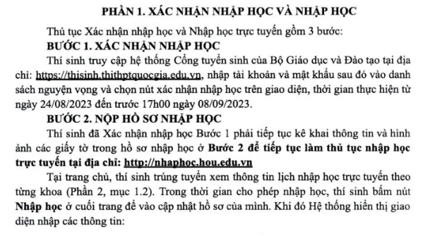 Ho so nhap hoc Dai Hoc Mo Ha Noi nam 2023