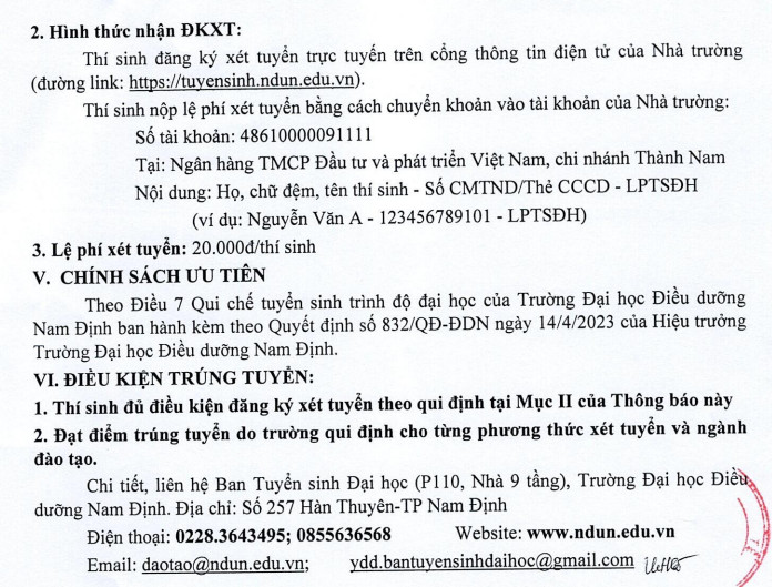 Dai hoc Dieu duong Nam Dinh xet tuyen bo sung nam 2023