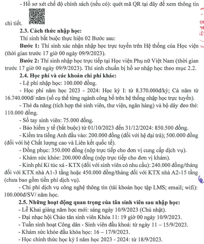 Diem chuan bo sung Hoc vien Phu nu Viet Nam nam 2023
