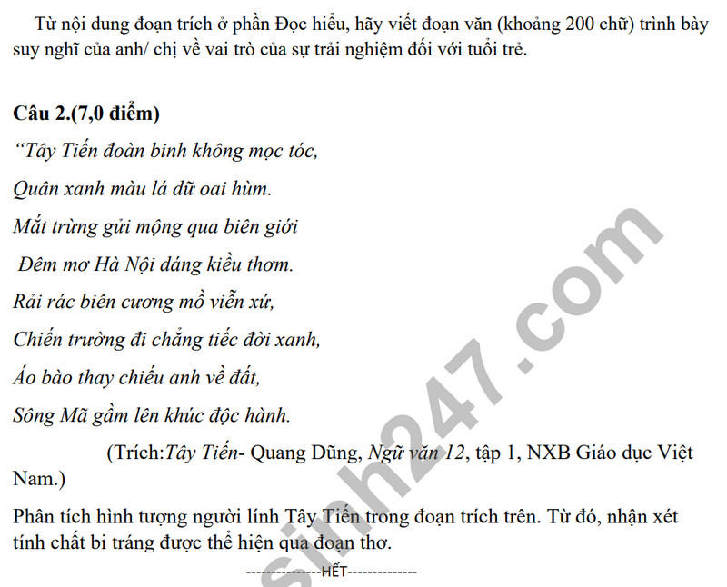 De tham khao giua ki 1 mon Van lop 12 nam 2023 - THPT Thuan Thanh 1
