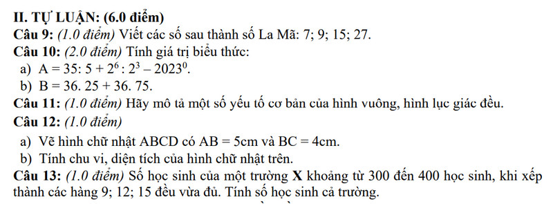 De thi giua ki 1 mon Toan lop 6 - THCS Son Thanh 2023