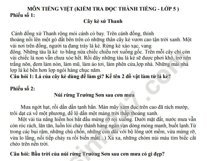 De thi giua ki 1 mon Tieng Viet lop 5 - TH Tu Le 2023