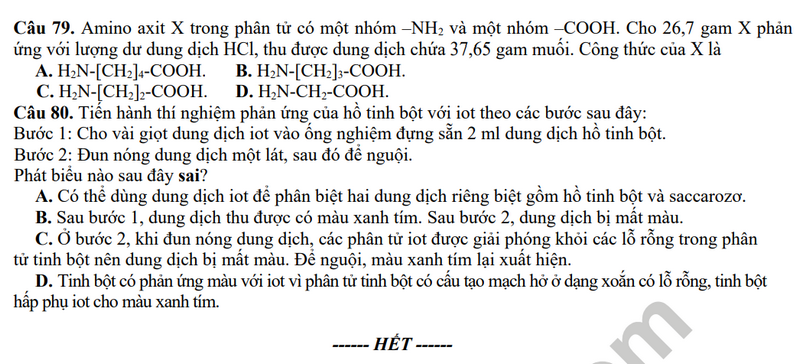 De thi thu tot nghiep THPT lan 2 mon Hoa 2024 - THPT Doi Can