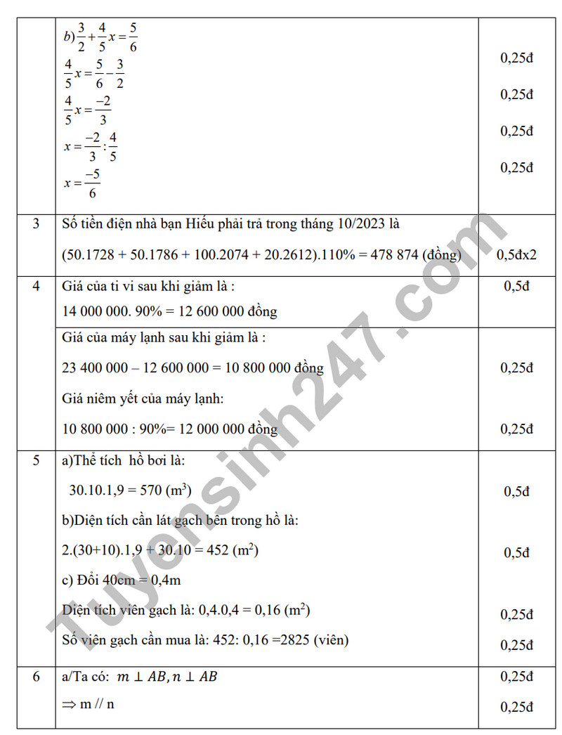 De tham khao ki 1 mon Toan lop 7 - THCS Hoa Phu 2023