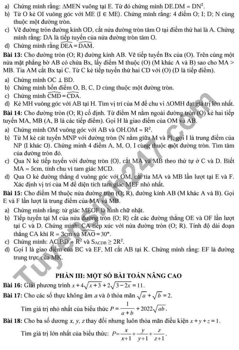 De cuong on tap ki 1 mon Toan lop 9 - THCS Hoang Hoa Tham 2023