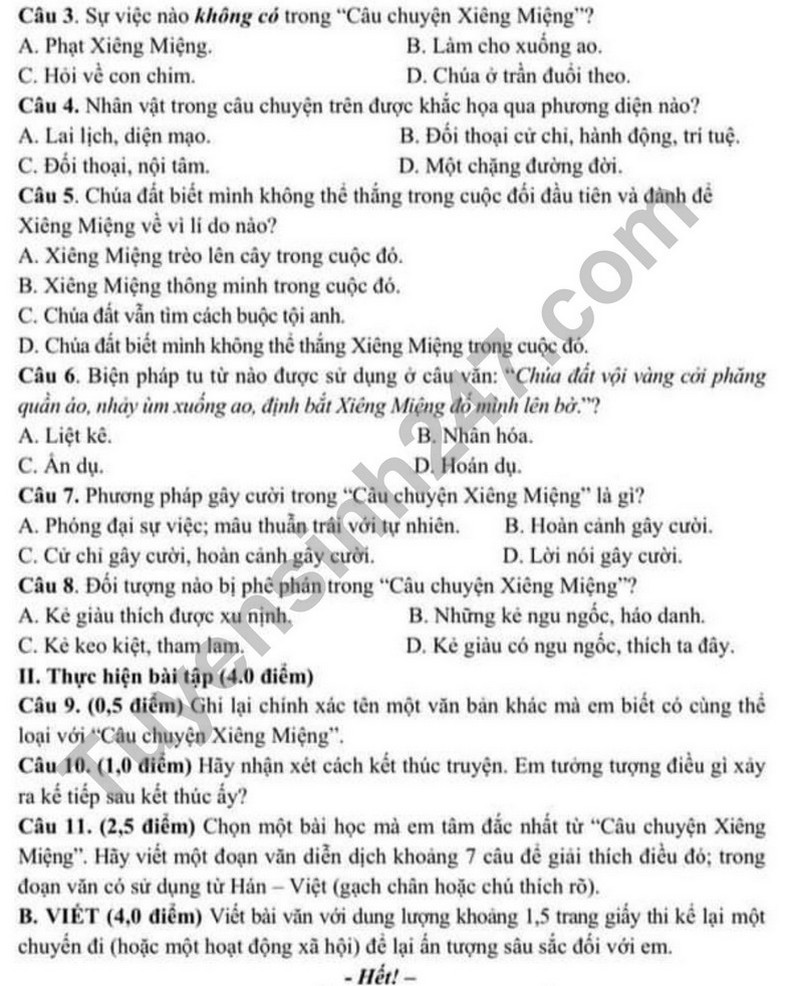 De thi cuoi ki 1 mon Van lop 8 - Phong GD Nam Tu Liem 2023 (Co dap an)