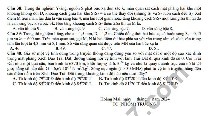 De cuong on tap giua ki 2 mon Li lop 12 - THPT Hoang Van Thu 2024