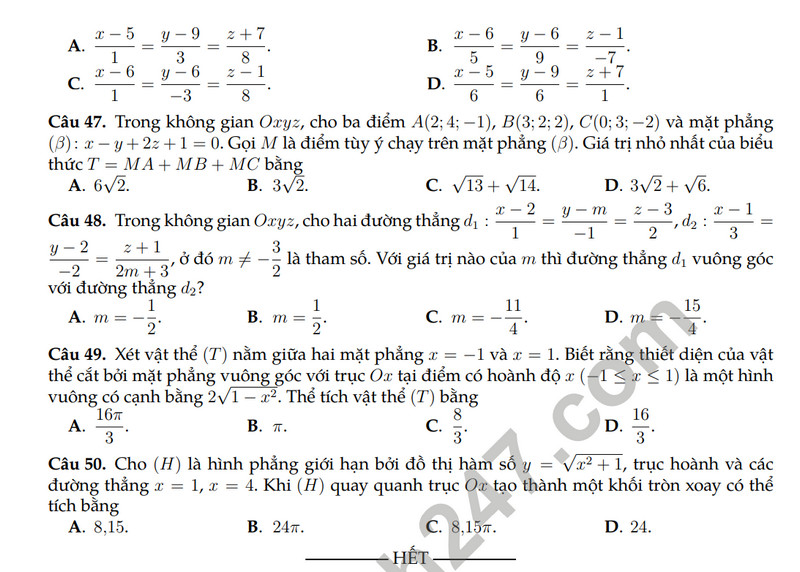 De kiem tra giua ki 2 mon Toan lop 12 nam 2024 - THPT Dinh Tien Hoang (Co dap an)