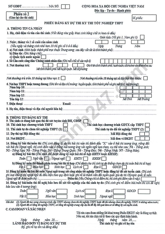 Mau phieu dang ky du thi tot nghiep THPT nam 2024