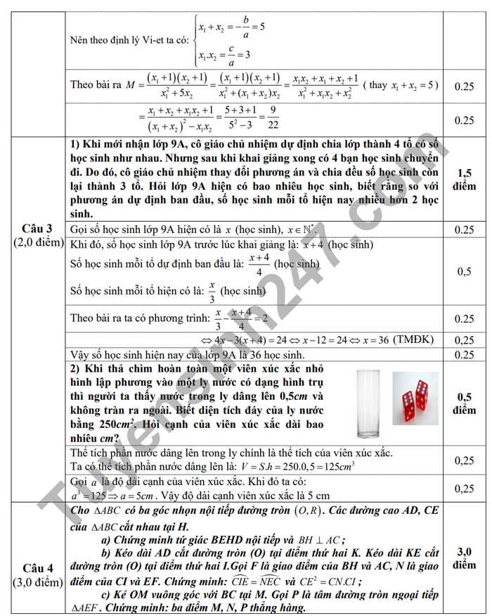 De thi thu vao lop 10 nam 2024 mon Toan - Huyen Hung Nguyen (Co dap an)