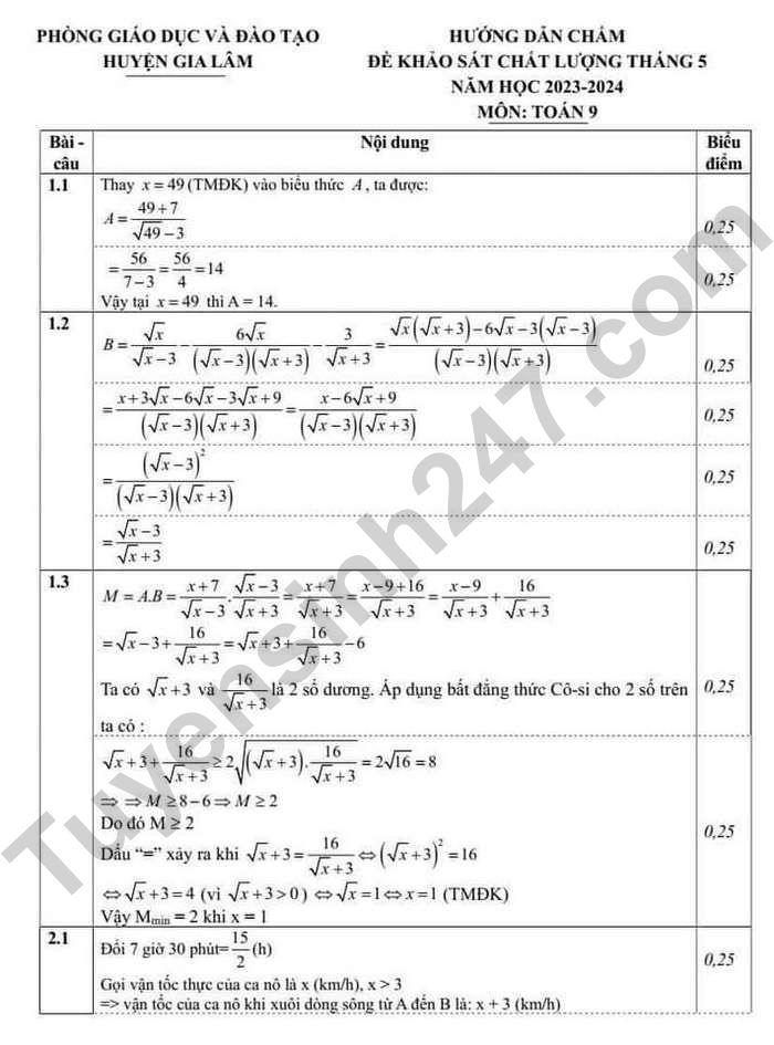 De thi thu vao lop 10 mon Toan nam 2024 - Huyen Gia Lam (Co dap an)