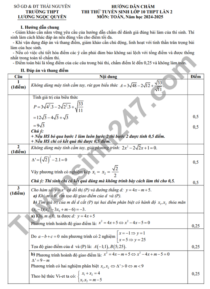 De thi thu vao lop 10 mon Toan 2024 - THPT Luong Ngoc Quyen lan 2 (Co dap an)
