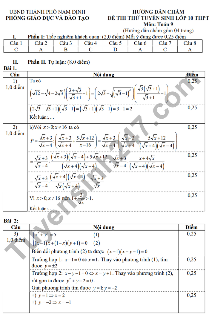 De thi thu vao lop 10 mon Toan 2024 - TP Nam Dinh (Co dap an)