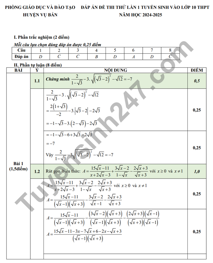 De thi thu vao lop 10 mon Toan 2024 - Huyen Vu Ban (Co dap an)