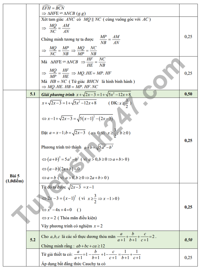 De thi thu vao lop 10 mon Toan 2024 - Huyen Vu Ban (Co dap an)