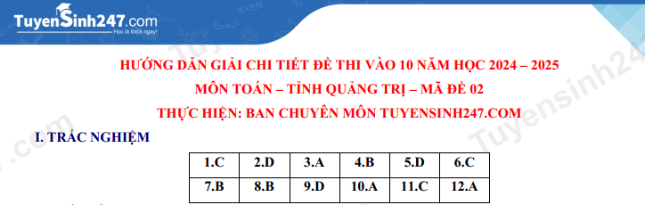 Dap an de thi vao lop 10 mon Toan - Tinh Quang Tri 2024