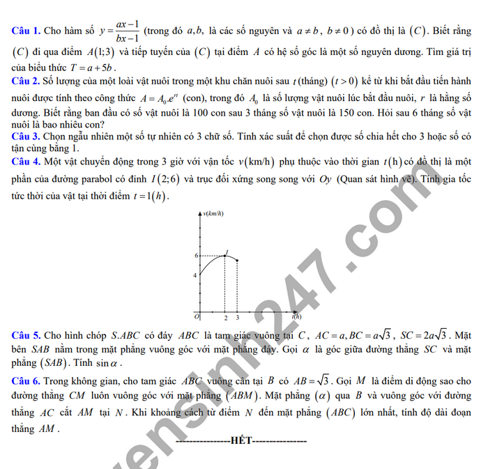 De thi thu tot nghiep THPT 2024 mon Toan - THPT Nguyen Dang Dao