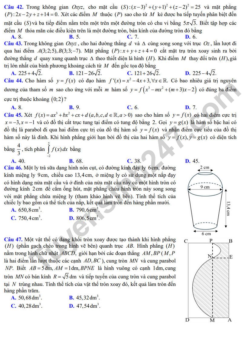 De thi thu tot nghiep THPT mon Toan 2024 - THPT chuyen Ha Long lan 3