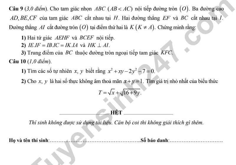 De thi vao lop 10 mon Toan - THCS&THPT Nguyen Tat Thanh 2024 (Co dap an)