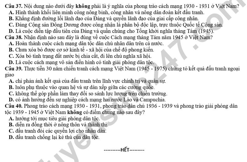 De thi thu tot nghiep THPT mon Su lan 2 - Nam Dinh 2024
