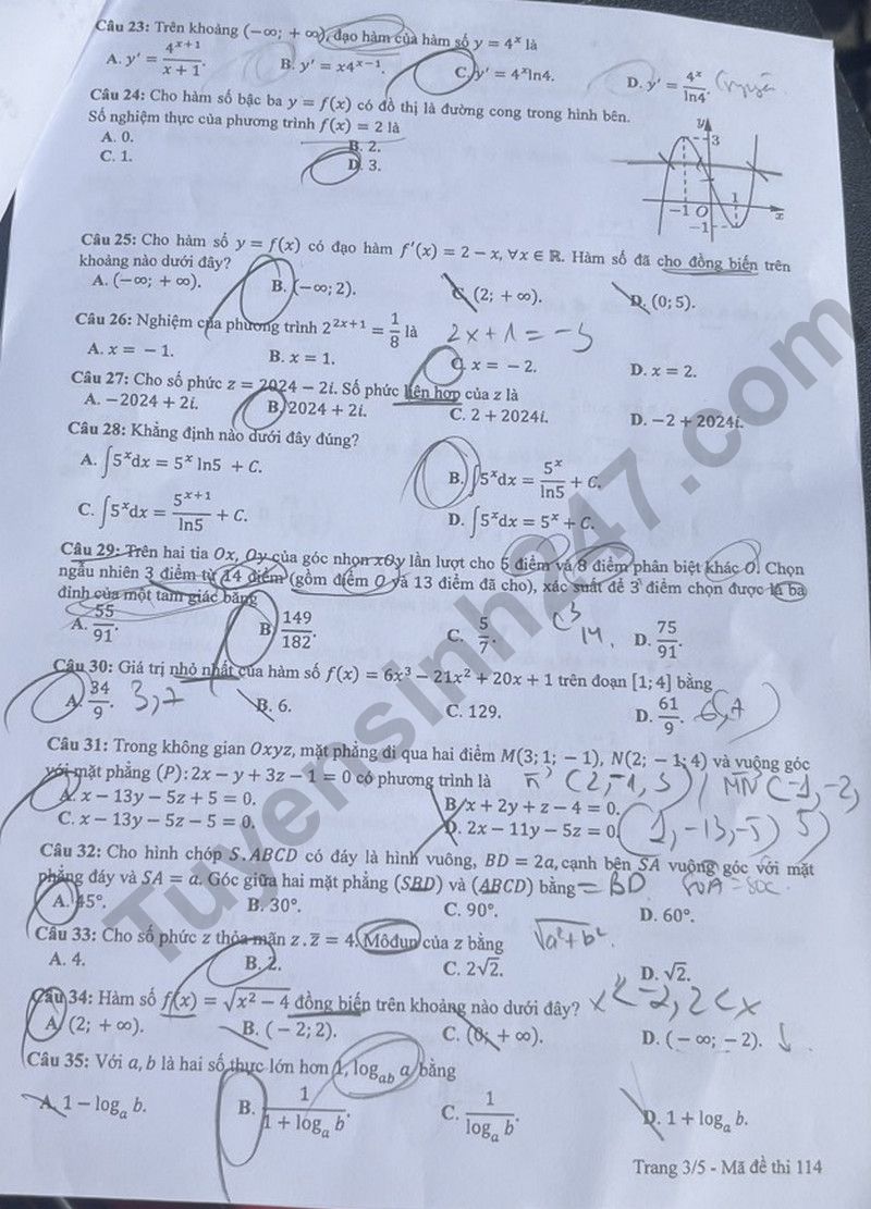 Dap an de thi tot nghiep THPT mon Toan 2024 - Ma de 114
