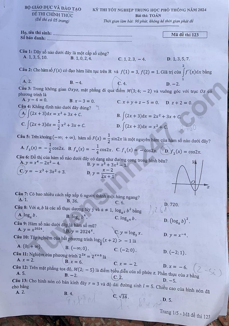 Đáp án đề thi tốt nghiệp THPT 2024 môn Toán - Mã đề 123 De-thi-tn-thpt-mon-toan-ma-de-123-2024-result