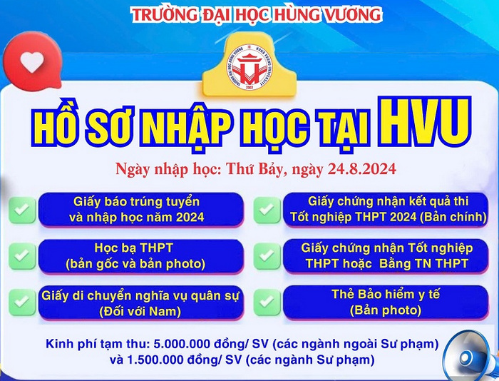 Thu tuc nhap hoc 2024 - Dai hoc Hung Vuong