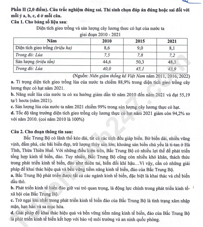 De minh hoa vao lop 10 mon Lich su va Dia ly 2025 - So GD Hai Phong (Co dap an)