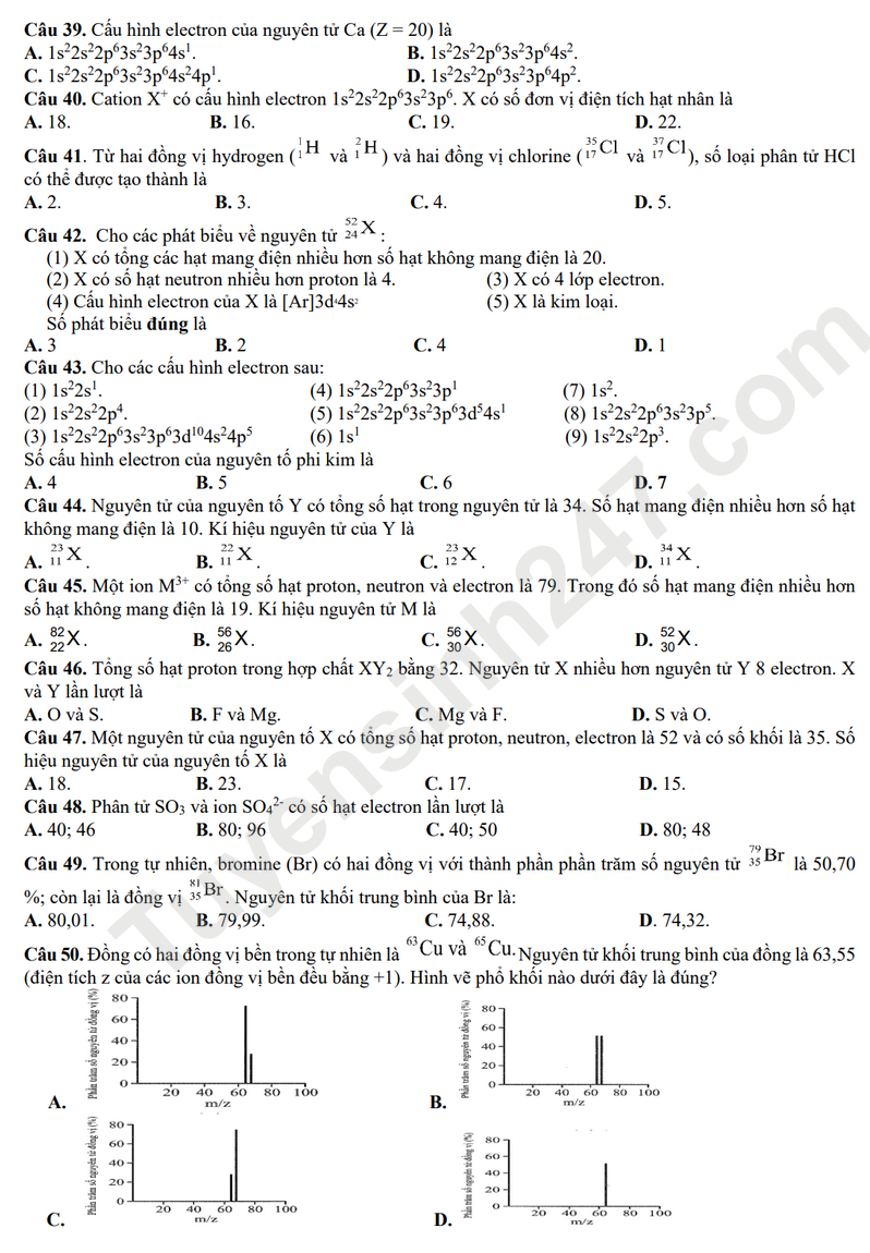 De cuong on tap giua HK1 lop 10 mon Hoa - THPT Viet Duc 2025