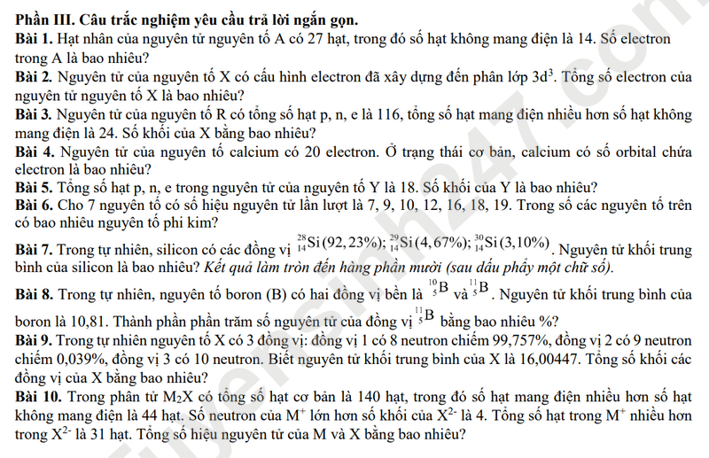 De cuong on tap giua HK1 lop 10 mon Hoa - THPT Viet Duc 2025