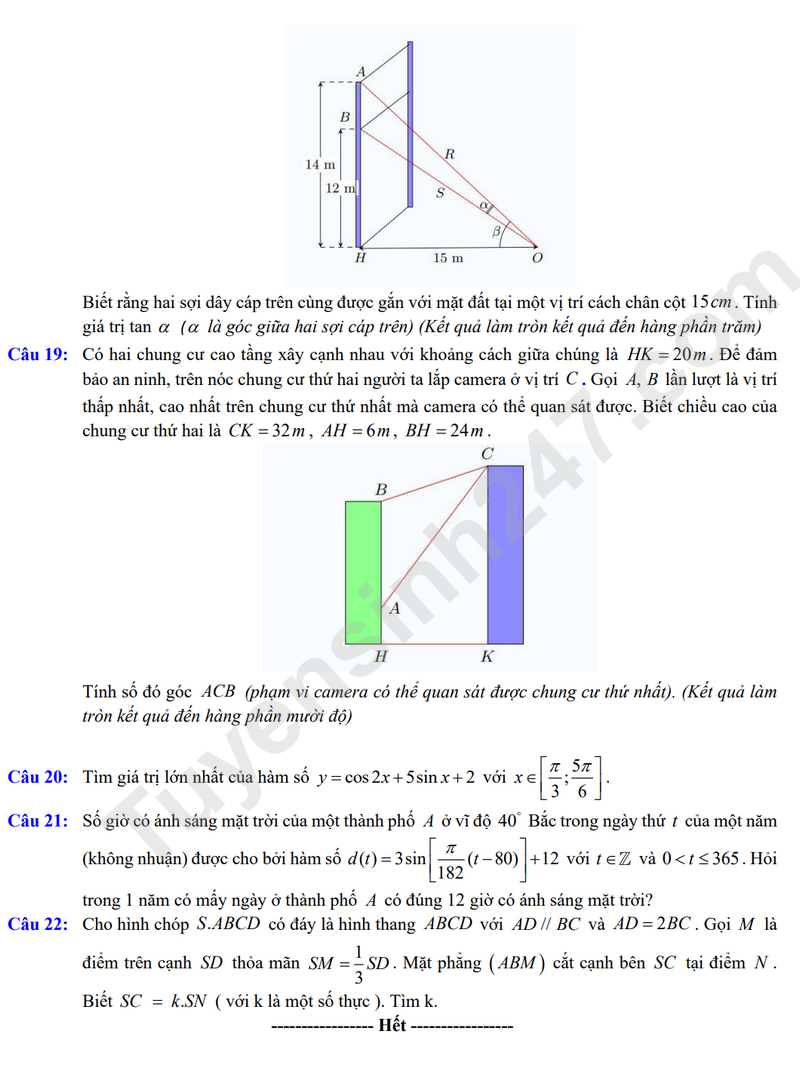 De cuong on tap giua HK1 mon Toan lop 11 - THPT Viet Duc 2025