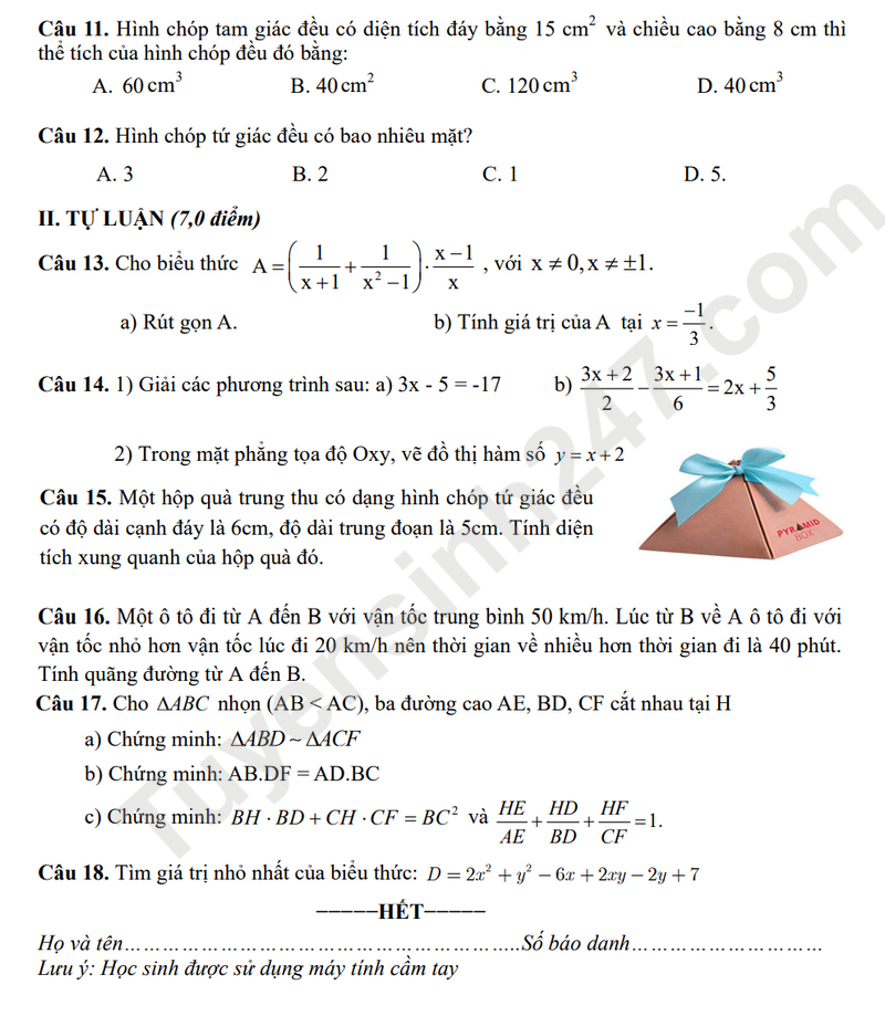 De KSCL lop 9 mon Toan 2024 - THCS Phan Huy Chu (Co dap an)