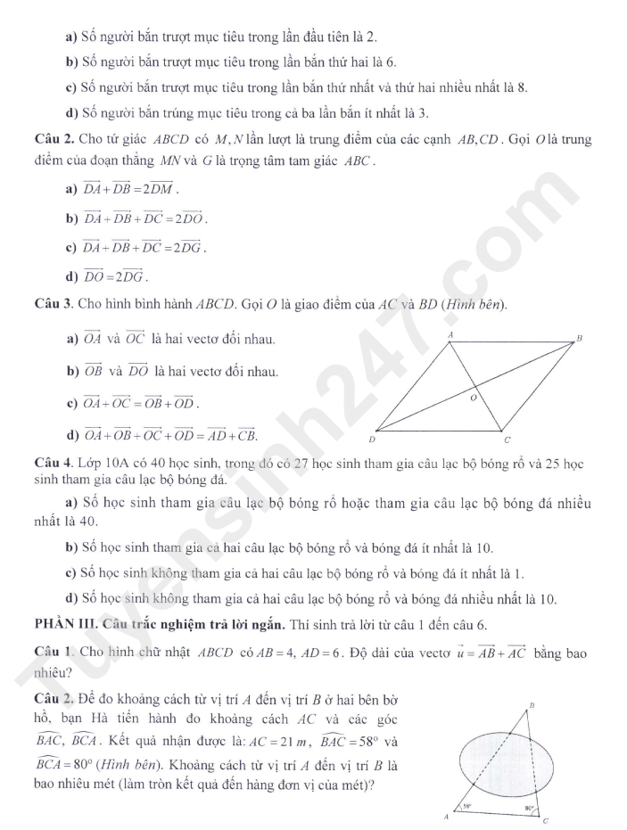 De minh hoa kiem tra dinh ki lop 10 chuong trinh moi - Tat ca cac mon