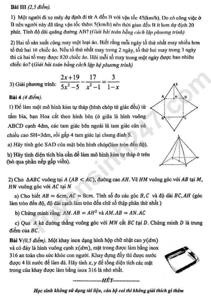 De thi thu lan 1 Toan lop 9 - THCS Ly Nam De 2024