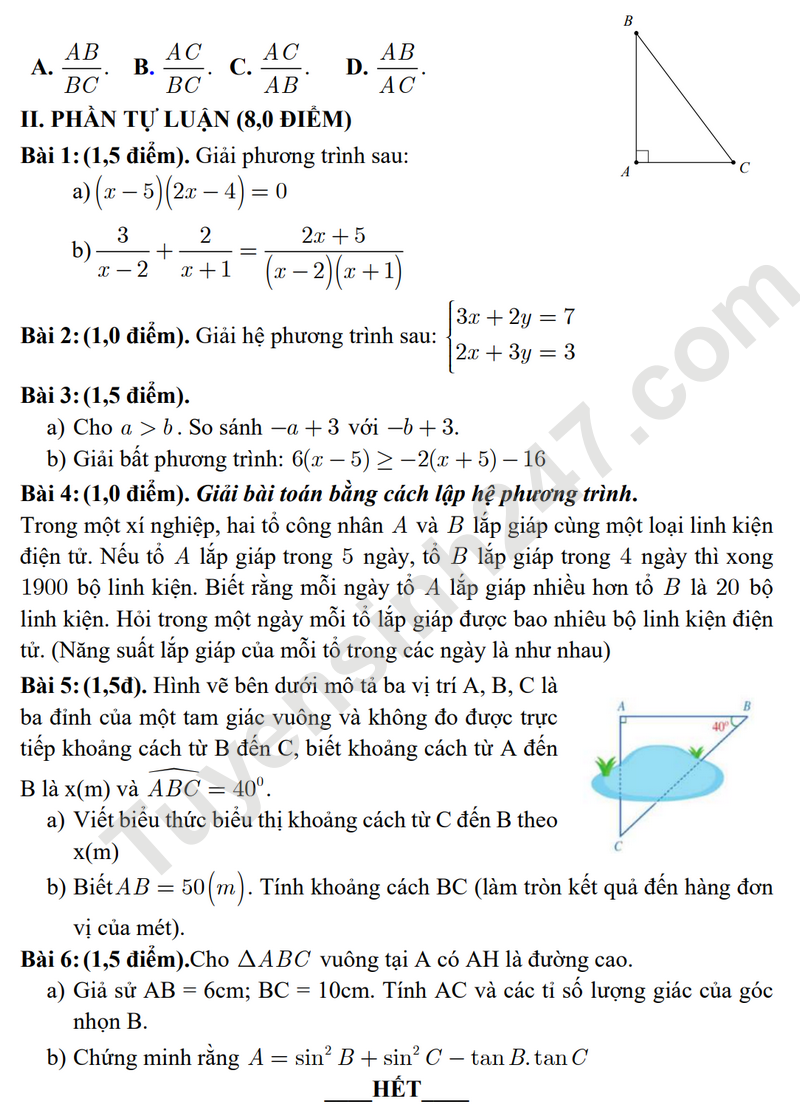 De thi giua hoc ki 1 Toan lop 9 - THCS Do Van Day 2024 (De minh hoa)