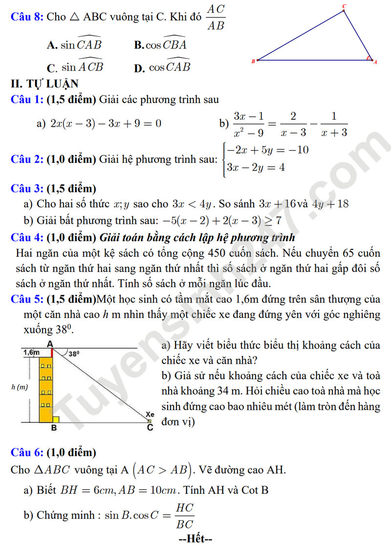 De thi giua HK1 lop 9 mon Toan - THCS Nguyen Van Bua 2024 (De minh hoa)