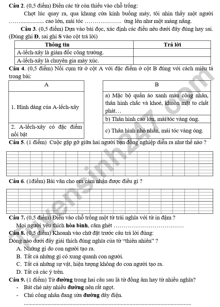 De kiem tra giua ki 1 mon Tieng Viet 5 TH Tra Binh 2024 - Co dap an