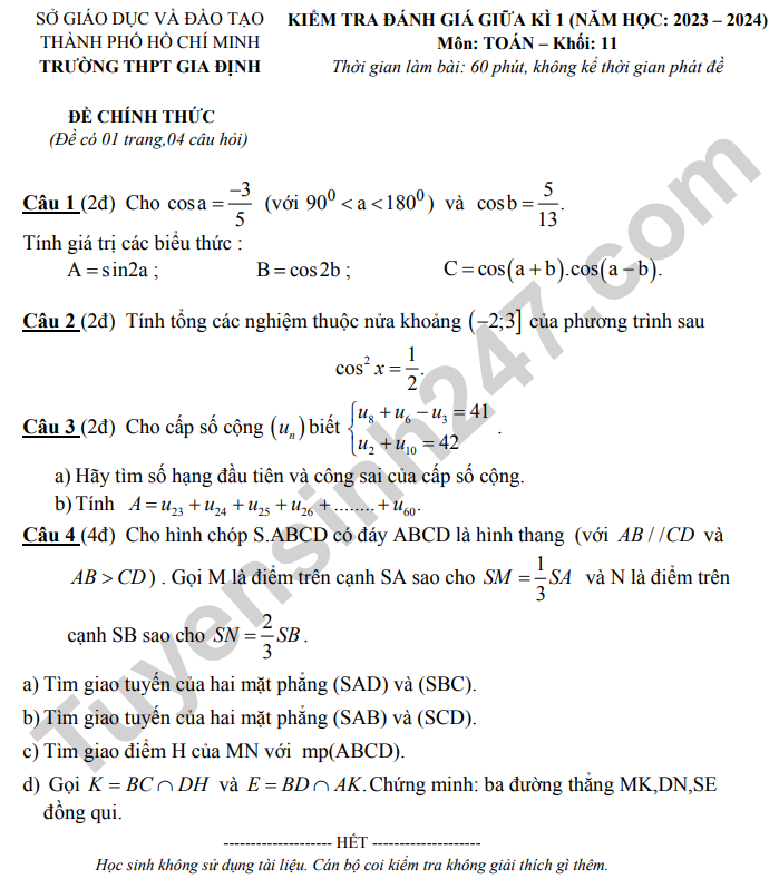 De kiem tra giua ki 1 Toan 11 THPT Gia Dinh 2024 (co dap an)