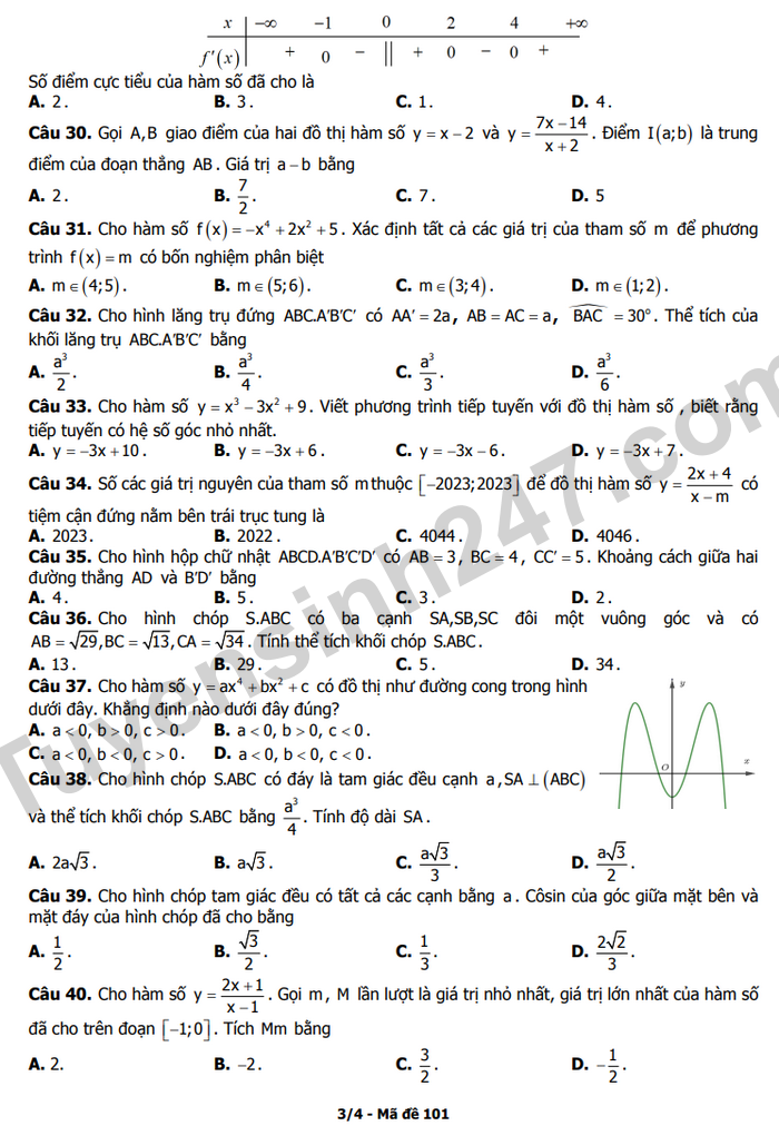 De thi giua ki 1 lop 12 THPT Gia Dinh 2024 mon Toan (co dap an)