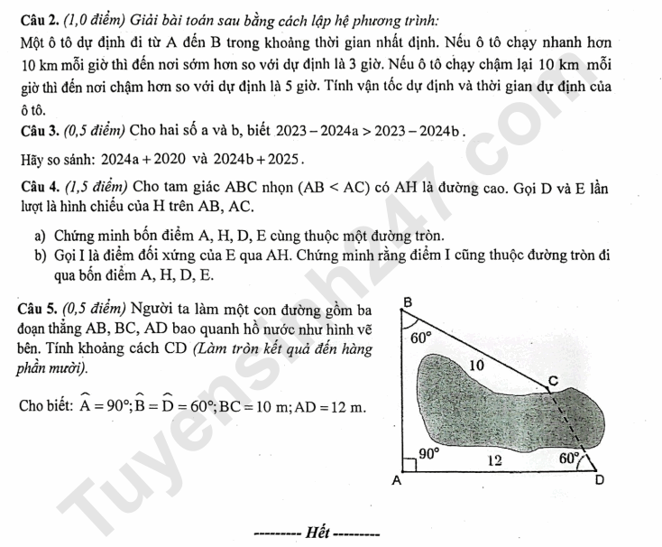 De thi giua ki 1 lop 9 mon Toan 2024 - THCS Nguyen Khuyen