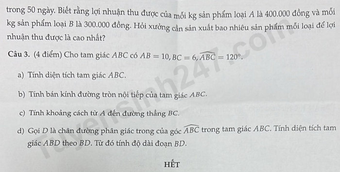 De thi giua ki 1 mon Toan lop 10 nam 2024 - Truong Pho thong nang khieu