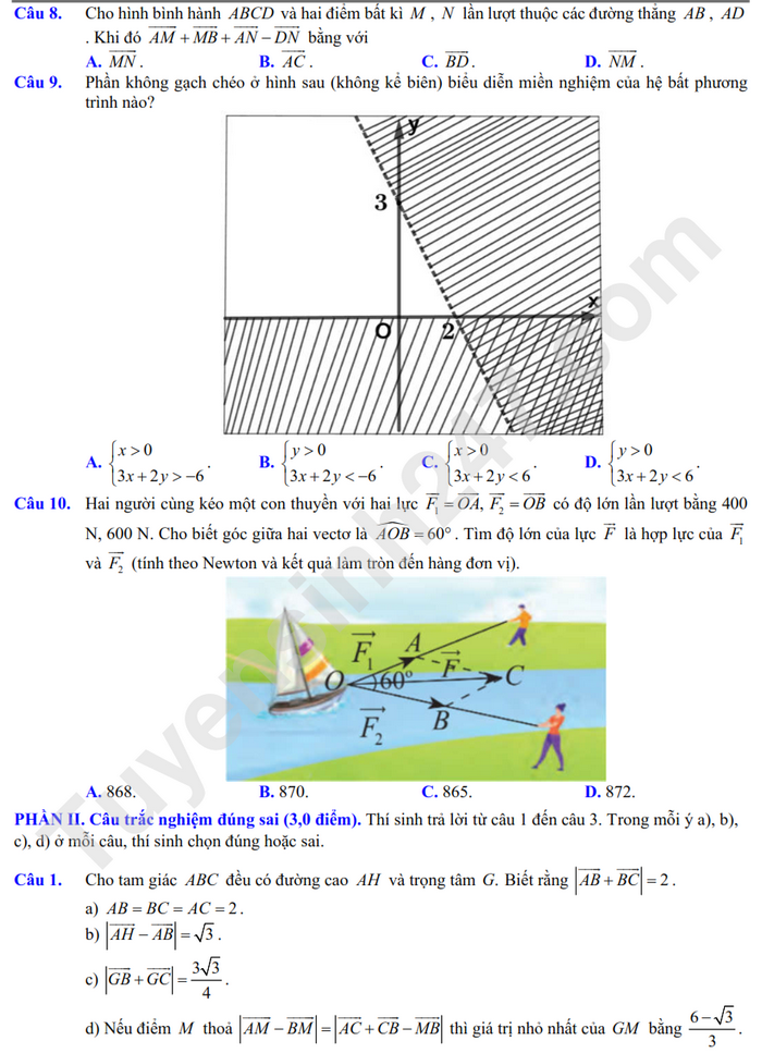 De thi giua ki 1 lop 10 mon Toan 2024 THPT Le Thanh Tong - Co dap an